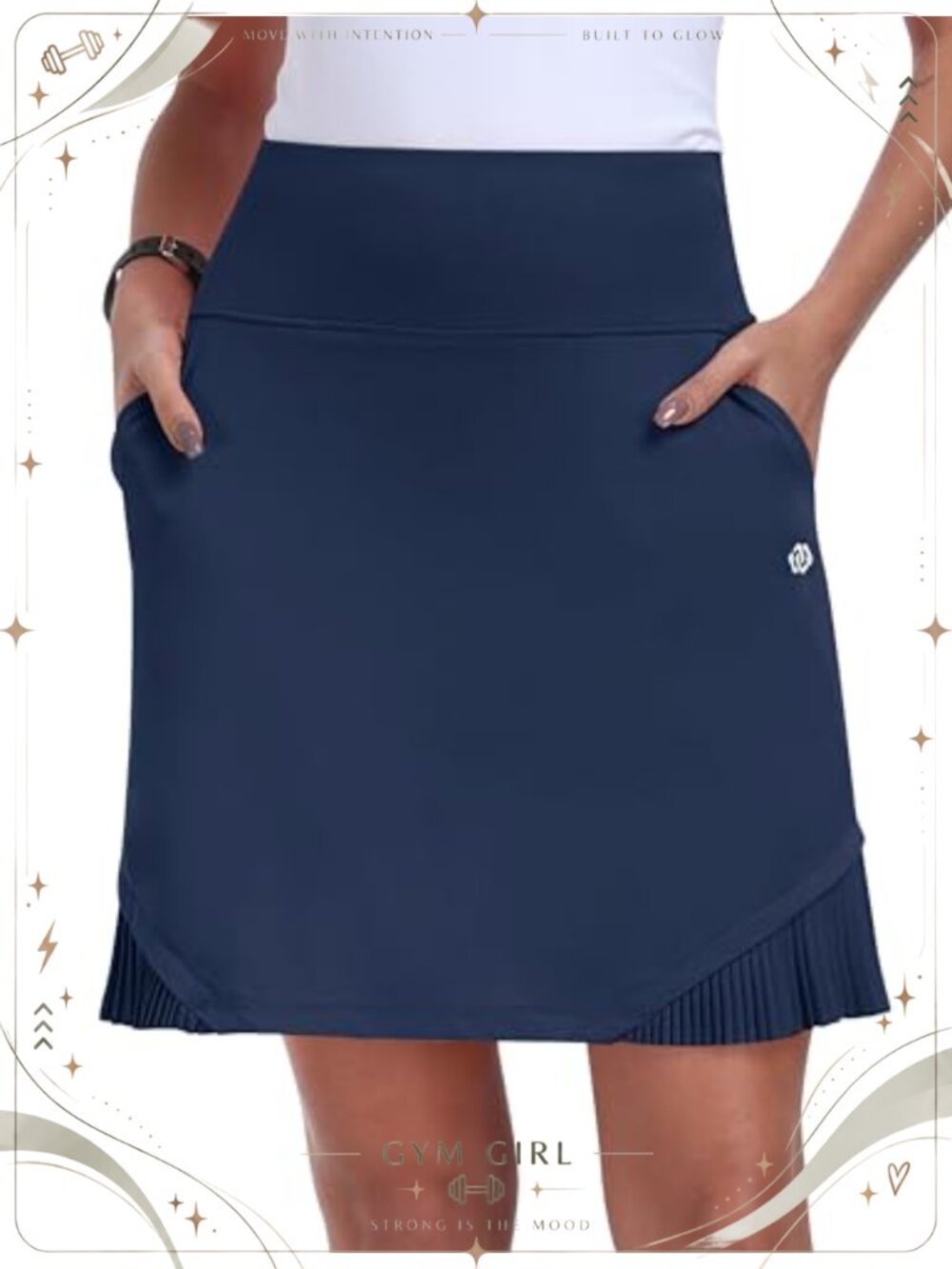 Women's Knee Length Skort Pleated Back Skirt with Pockets High Waist